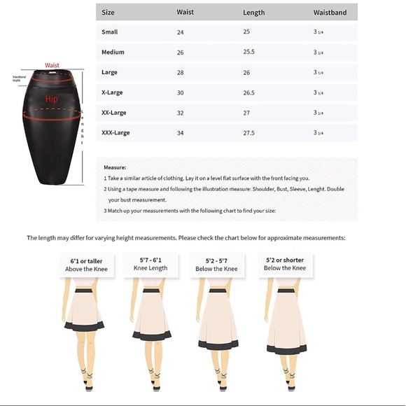 Faux Leather Pencil Skirt Below Knee Length Skirt - Picture 5 of 6